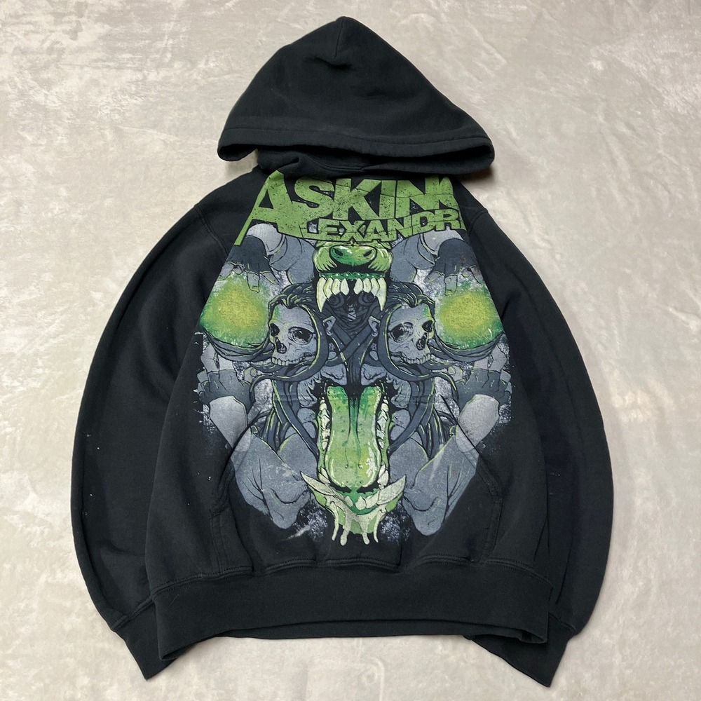Y2K Asking Alexandria Band Hoodie Skulls Monster Graphic Black Emo Mens Size M